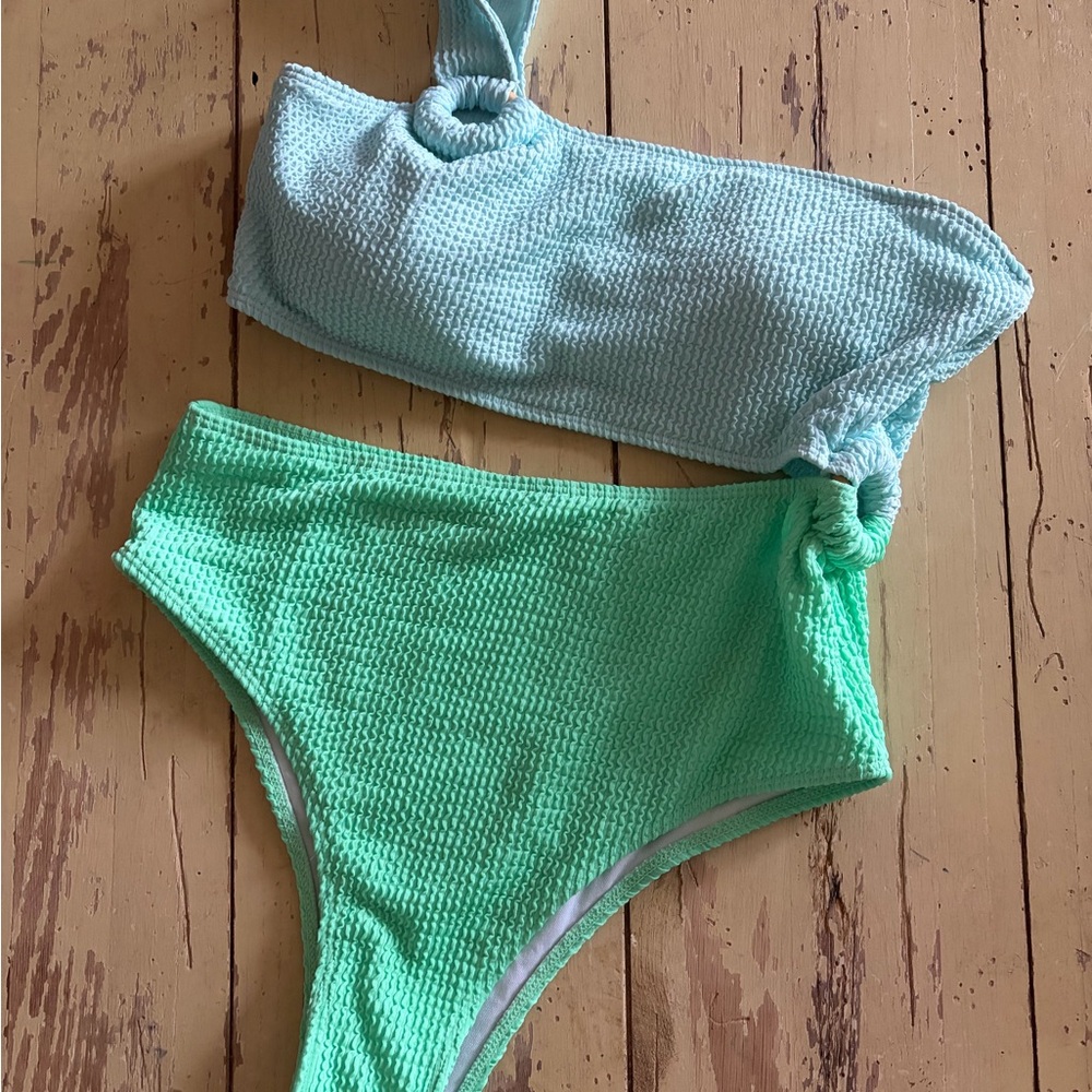 Pink Lily Light Blue and Mint Bikini